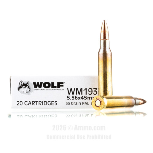 Wolf Gold 5.56x45 Ammo - 20 Rounds of 55 Grain FMJ Ammunition...