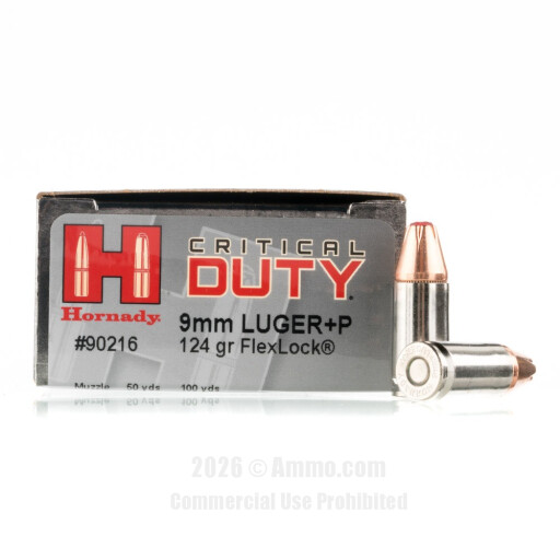 Hornady Critical Duty 9mm +P Ammo - 250 Rounds of 124 Grain JHP...