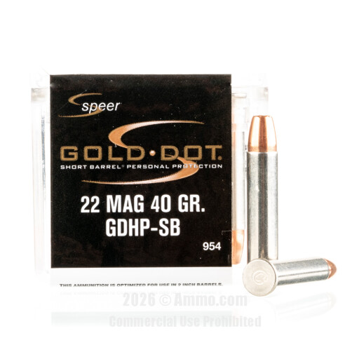 Speer Gold Dot 22 WMR Ammo - 50 Rounds of 40 Grain JHP Ammunition