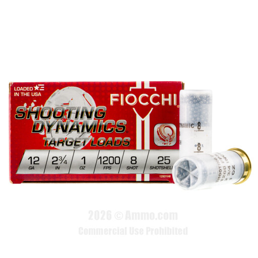 Fiocchi 12 Gauge Ammo - 25 Rounds of 1 oz. #8 Shot (Lead) Ammunition