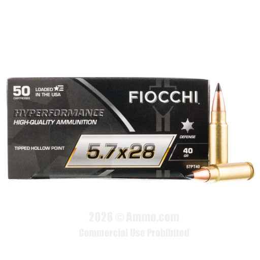 Fiocchi 5.7x28mm Ammo - 50 Rounds of 40 Grain Polymer Tip Ammunition