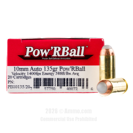 Corbon 10mm Ammo - 20 Rounds of 135 Grain PowR Ball Ammunition