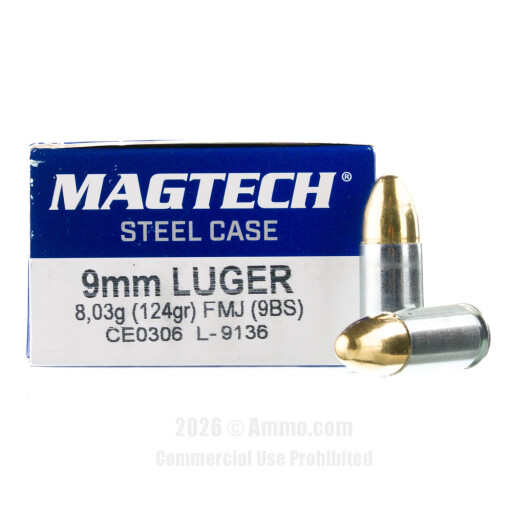 Magtech Steel 9mm Ammo - 50 Rounds of 124 Grain FMJ Ammunition...