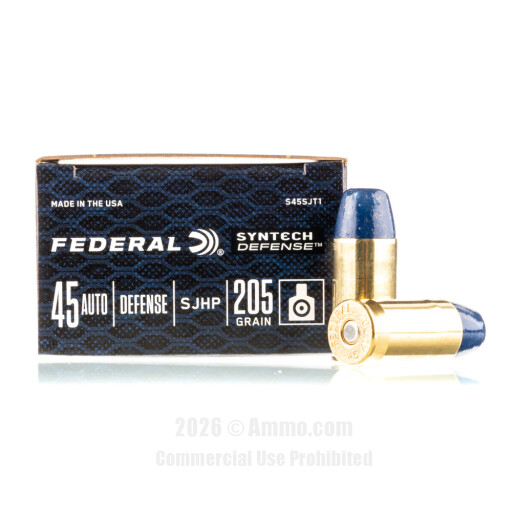 Federal Syntech Defense 45 ACP Ammo - 20 Rounds of 205 Grain SJHP...