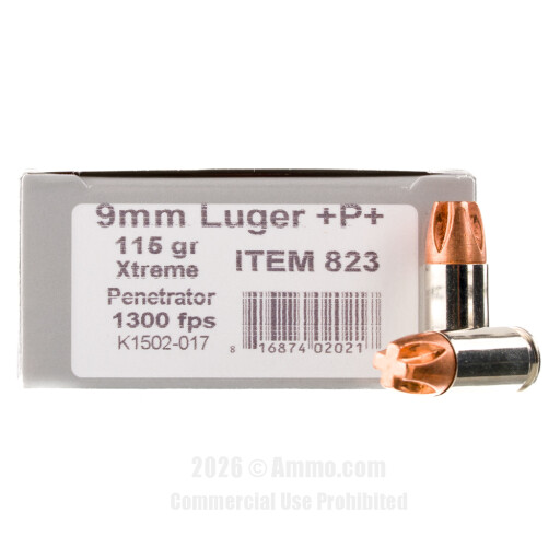 Underwood 9mm +P+ Ammo - 20 Rounds of 115 Grain Xtreme Penetrator...