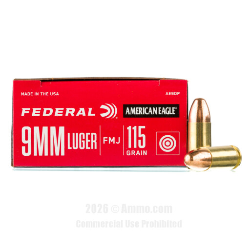 Federal 9mm Ammo - 50 Rounds of 115 Grain FMJ Ammunition