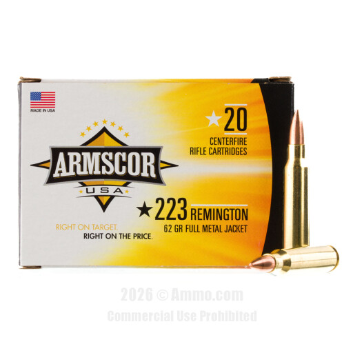 Armscor 223 Ammo - 20 Rounds of 62 Grain FMJ-BT Ammunition