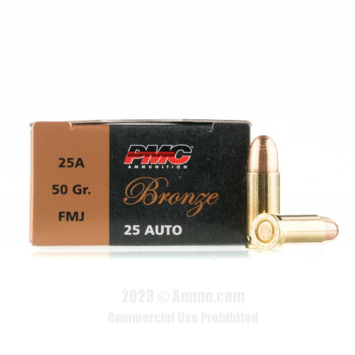 PMC 25 ACP Ammo - 50 Rounds of 50 Grain FMJ Ammunition