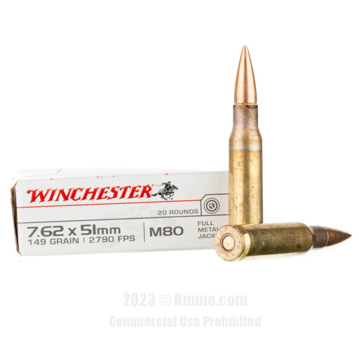 Winchester 7.62x51 Ammo - 500 Rounds of 149 Grain FMJ M80 Ammunition