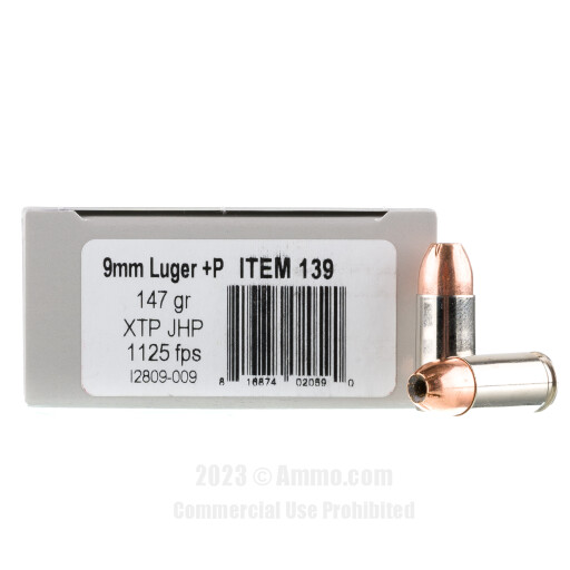Underwood 9mm +P Ammo - 20 Rounds of 147 Grain XTP JHP Ammunition
