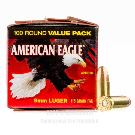 Federal American Eagle 9mm Ammo - 100 Rounds of 115 Grain FMJ...