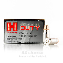 Image of Hornady Critical Duty 357 Sig Ammo - 20 Rounds of 135 Grain FlexLock JHP Ammunition