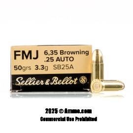 Image of Sellier and Bellot 25 ACP Ammo - 50 Rounds of 50 Grain FMJ Ammunition