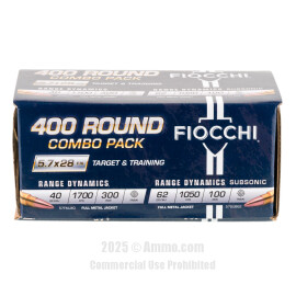Image of Fiocchi Combo Pack 5.7x28mm Ammo - 300 Rounds of 40 Grain FMJ & 100 Rounds of 62 Grain FMJ Ammunition