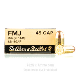 Image of Sellier and Bellot 45 GAP Ammo - 50 Rounds of 230 Grain FMJ Ammunition