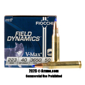 Image of Fiocchi 223 Rem Ammo - 50 Rounds of 40 Grain V-MAX Ammunition