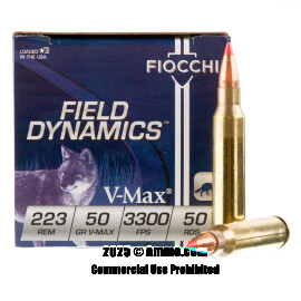 Image of Fiocchi 223 Rem Ammo - 50 Rounds of 50 Grain V-MAX Ammunition