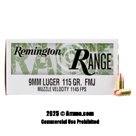 Image of Remington Range 9mm Ammo - 250 Rounds of 115 Grain FMJ Ammunition