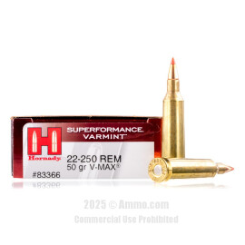Image of Hornady Superformance 22-250 Rem Ammo - 20 Rounds of 50 Grain V-MAX Ammunition