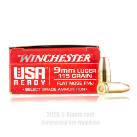 Image of Winchester USA Ready 9mm Ammo - 50 Rounds of 115 Grain FMJ FN Ammunition