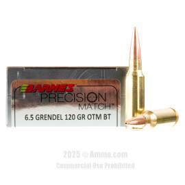 Image of Barnes Precision Match 6.5 Grendel Ammo - 20 Rounds of 120 Grain OTM BT Ammunition