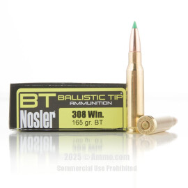 Image of Nosler Ammunition 308 Win Ammo - 20 Rounds of 165 Grain Nosler Ballistic Tip Ammunition