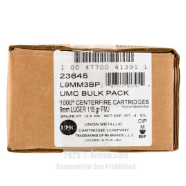 Image of Bulk 9mm Ammo - 1000 Rounds of Bulk 115 Grain FMJ Ammunition from Remington