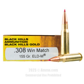 Image of Black Hills Gold 308 Win Ammo - 20 Rounds of 155 Grain ELD Match Ammunition
