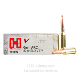 Image of Hornady V-Match 6mm ARC Ammo - 20 Rounds of 80 Grain ELD-VT Ammunition