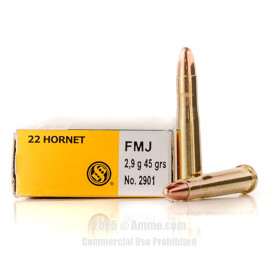 Image of Sellier & Bellot 22 Hornet Ammo - 20 Rounds of 45 Grain FMJ Ammunition