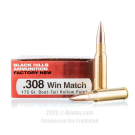 Image of Black Hills Match Ammunition 308 Win Ammo - 20 Rounds of 175 Grain HPBT Ammunition
