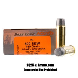 Image of HSM Bear Load 500 S&W Magnum Ammo - 20 Rounds of 440 Grain WFNGC Ammunition