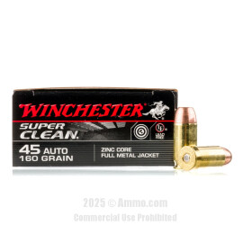 Image of Winchester Super Clean 45 ACP Ammo - 50 Rounds of 160 Grain Lead-Free FMJ Ammunition