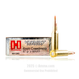 Image of Hornady Varmint Express 6mm Creedmoor Ammo - 20 Rounds of 87 Grain V-MAX Ammunition