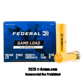Image of Federal Game Load Upland Hi-Brass 20 Gauge Ammo - 25 Rounds of 3" 1-1/4 oz. #6 Shot Ammunition