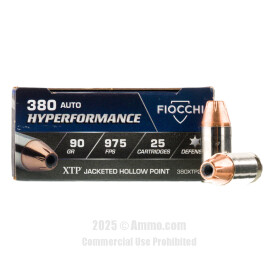 Image of Fiocchi 380 ACP Ammo - 25 Rounds of 90 Grain XTP JHP Ammunition