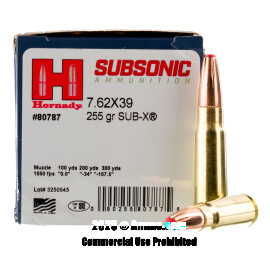 Image of Hornady Subsonic 7.62x39 Ammo - 20 Rounds of 255 Grain Sub-X Ammunition
