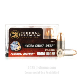Image of Federal Hydra-Shok Deep 9mm Ammo - 20 Rounds of 135 Grain JHP Ammunition