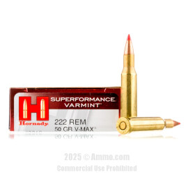Image of Hornady 222 Rem Ammo - 20 Rounds of 50 Grain V-MAX Ammunition
