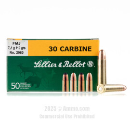 Image of Sellier and Bellot 30 Carbine Ammo - 50 Rounds of 110 Grain FMJ Ammunition