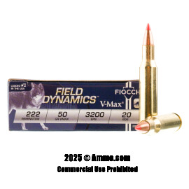 Image of Fiocchi 222 Rem Ammo - 20 Rounds of 50 Grain V-MAX Ammunition