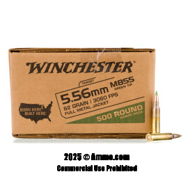 Image of Winchester 5.56x45 Ammo - 500 Rounds of 62 Grain FMJ M855 Ammunition
