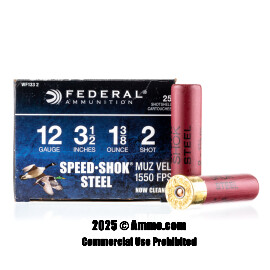 Image of Federal 12 ga 3-1/2" Ammo - 25 Rounds of 1-3/8 oz. #2 Shot (Steel) Ammunition