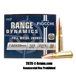 Image of Fiocchi 7.62x39 Ammo - 50 Rounds of 123 Grain FMJ Ammunition