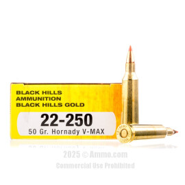 Image of Black Hills Gold Ammunition 22-250 Rem Ammo - 20 Rounds of 50 Grain V-MAX Ammunition