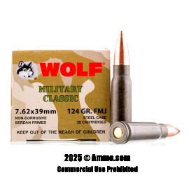Image of Wolf 7.62x39 Ammo - 20 Rounds of 124 Grain FMJ Ammunition