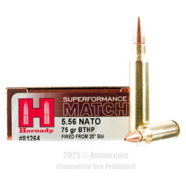 Image of Hornady 5.56x45 Ammo - 200 Rounds of 75 Grain HPBT Ammunition