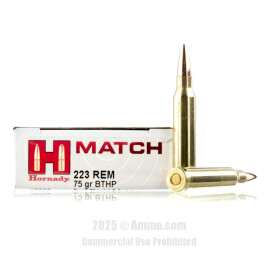 Image of Hornady 223 Rem Ammo - 20 Rounds of 75 Grain HPBT Ammunition