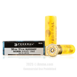 Image of Federal 20 ga Ammo - 5 Rounds of #3 Buck Ammunition