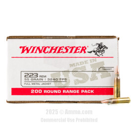 Image of Winchester USA 223 Rem Ammo - 200 Rounds of 55 Grain FMJ Ammunition